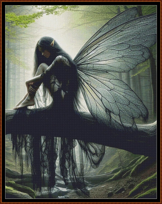Expertly created from art by Ennaej, under Public Domain CC0 license,Dark Fairy patterns. Dark Fairy is a fantasy scene pattern that comes as a full coverage pattern with no back-stitching. Additionally, Dark Fairy  is available in 2 different design sizes - cross stitch regular & XL And each sale includes both B&W and colour charts
