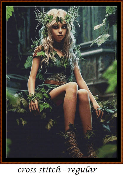 Expertly created from art by Ralf Seemann, under Public Domain CC0 license, Ivy patterns. Ivy is a fantasy scene pattern that comes as a full coverage pattern with no back-stitching. Additionally, Ivy  is available in 2 different design sizes - cross stitch regular & XL And each sale includes both B&W and colour charts