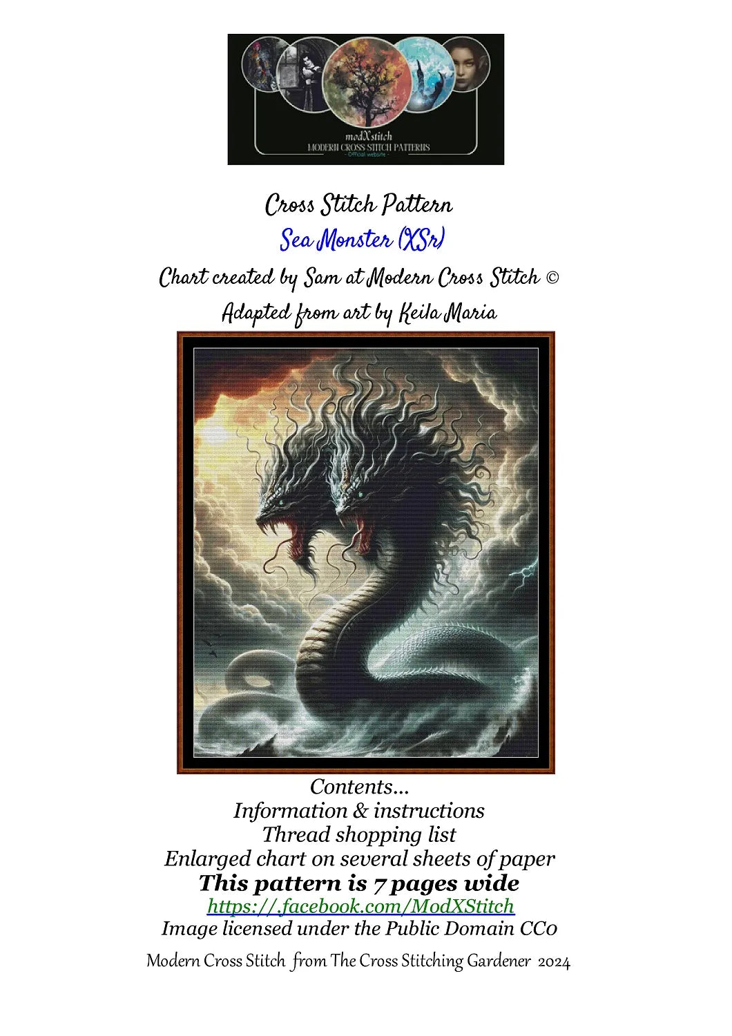 Expertly created from art by Keila Maria, under Public Domain CC0 license, Sea Monster patterns. Sea Monster is an impressive sea dragon pattern that comes as a full coverage pattern with no back-stitching. Additionally, Sea Monster is available in 2 different design sizes - cross stitch regular & XL And each sale includes both B&W and colour charts