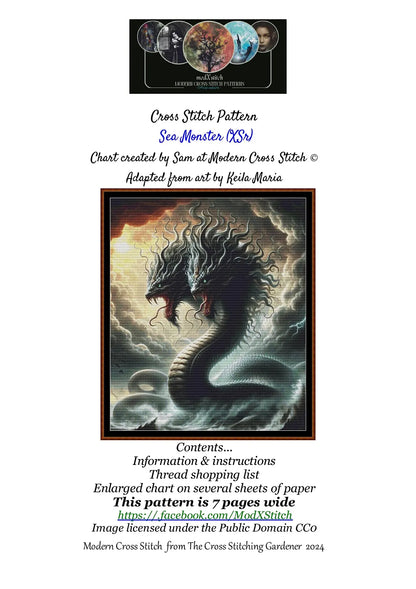 Expertly created from art by Keila Maria, under Public Domain CC0 license, Sea Monster patterns. Sea Monster is an impressive sea dragon pattern that comes as a full coverage pattern with no back-stitching. Additionally, Sea Monster is available in 2 different design sizes - cross stitch regular & XL And each sale includes both B&W and colour charts