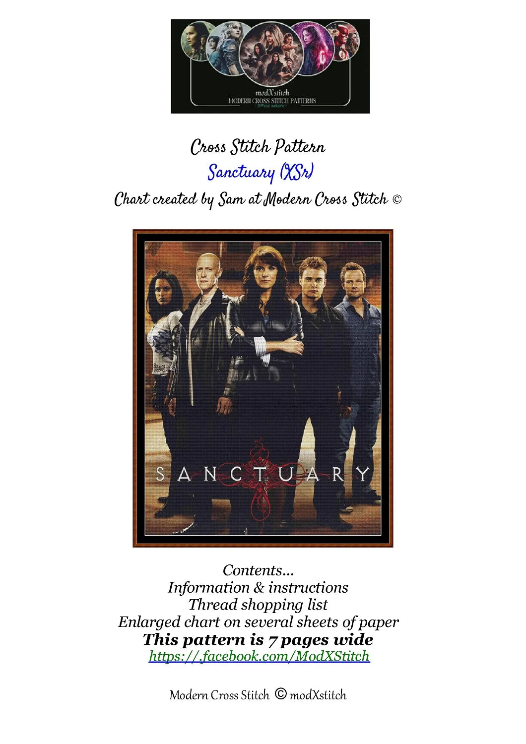 Expertly created by Sam, Sanctuary patterns. Sanctuary is a fantasy TV show pattern that comes as a full coverage pattern with no back-stitching. Additionally, Sanctuary is available in 2 different design sizes - cross stitch regular & XL And each sale includes both B&W and colour charts