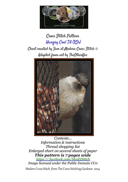 Hungry Coal Tit is a bird pattern that comes as a full coverage pattern with no back-stitching. Additionally, Hungry Coal Tit is available in 2 different design sizes - cross stitch regular & XL And each sale includes both B&W and colour charts