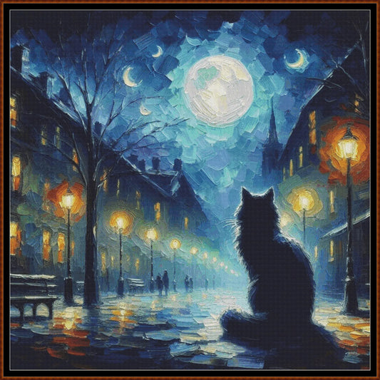 Expertly created from art by Asayuki, under Public Domain CC0 license, Cat In The Moonlight patterns. Cat In The Moonlight is a feline art pattern that comes as a full coverage pattern with no back-stitching. Additionally, Cat In The Moonlight is available in 2 different design sizes - cross stitch regular & XL And each sale includes both B&W and colour charts