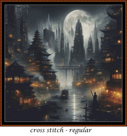 Expertly created from art by Asayuki, under Public Domain CC0 license, Lunar Harbour patterns. Lunar Harbour is a fantasy scifi pattern that comes as a full coverage pattern with no back-stitching. Additionally, Lunar Harbour is available in 2 different design sizes - cross stitch regular & XL And each sale includes both B&W and colour charts