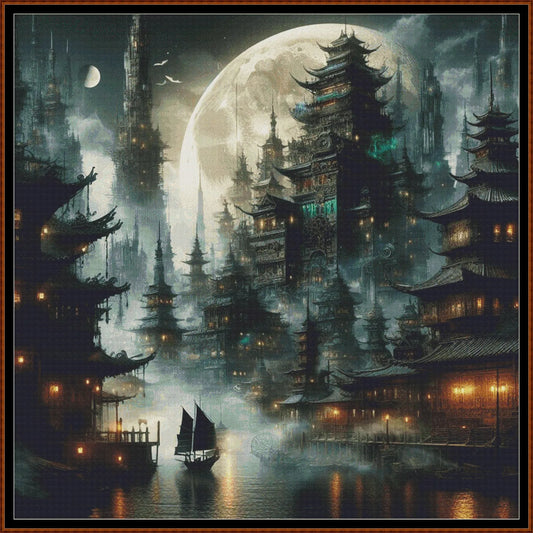 Expertly created from art by Asayuki, under Public Domain CC0 license, Lunar Port patterns. Lunar Port is a fantasy scifi pattern that comes as a full coverage pattern with no back-stitching. Additionally, Lunar Port is available in 2 different design sizes - cross stitch regular & XL And each sale includes both B&W and colour charts