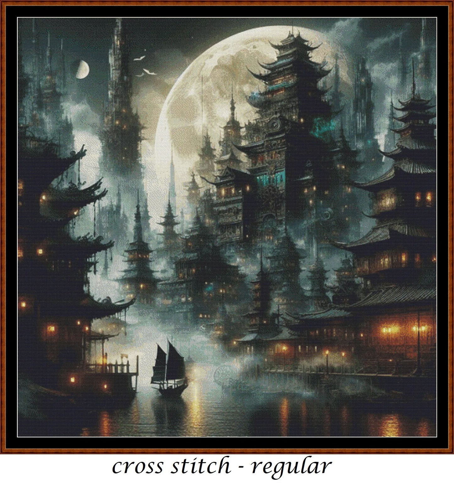 Expertly created from art by Asayuki, under Public Domain CC0 license, Lunar Port patterns. Lunar Port is a fantasy scifi pattern that comes as a full coverage pattern with no back-stitching. Additionally, Lunar Port is available in 2 different design sizes - cross stitch regular & XL And each sale includes both B&W and colour charts