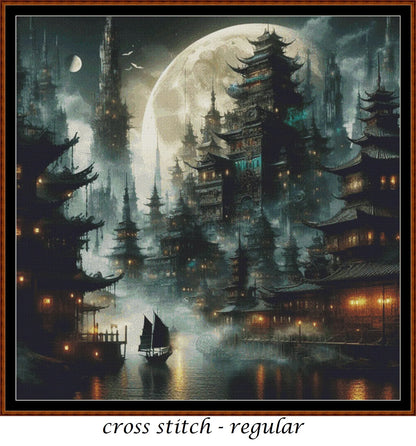 Expertly created from art by Asayuki, under Public Domain CC0 license, Lunar Port patterns. Lunar Port is a fantasy scifi pattern that comes as a full coverage pattern with no back-stitching. Additionally, Lunar Port is available in 2 different design sizes - cross stitch regular & XL And each sale includes both B&W and colour charts