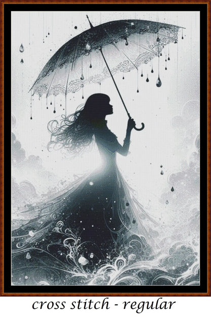 Expertly created from art by Asayuki, under Public Domain CC0 license, In The Rain patterns. In The Rain is a fantasy pattern that comes as a full coverage pattern with no back-stitching. Additionally, In The Rain is available in 2 different design sizes - cross stitch regular & XL And each sale includes both B&W and colour charts