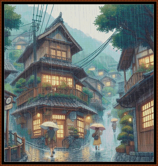 Expertly created from art by Asayuki, under Public Domain CC0 license, Rainy Walk patterns. Rainy Walk is a fantasy oriental village pattern that comes as a full coverage pattern with no back-stitching. Additionally, Rainy Walk is available in 2 different design sizes - cross stitch regular & XL And each sale includes both B&W and colour charts