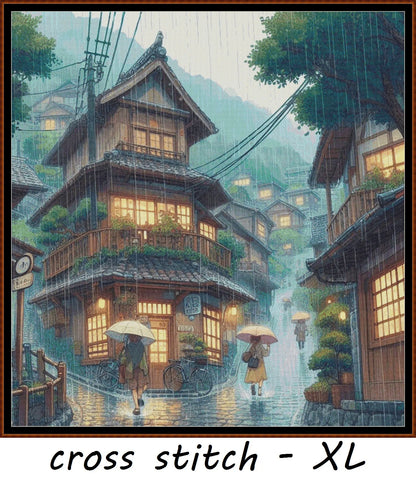 Expertly created from art by Asayuki, under Public Domain CC0 license, Rainy Walk patterns. Rainy Walk is a fantasy oriental village pattern that comes as a full coverage pattern with no back-stitching. Additionally, Rainy Walk is available in 2 different design sizes - cross stitch regular & XL And each sale includes both B&W and colour charts