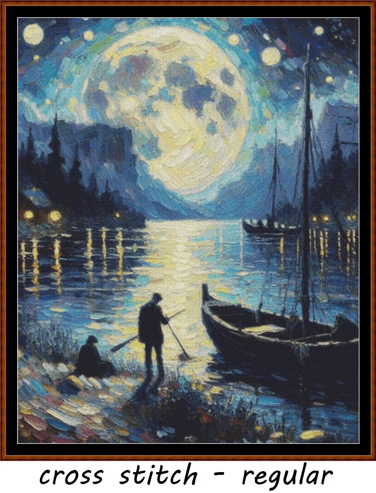 Expertly created from art by Asayuki, under Public Domain CC0 license, Lunar Fishing patterns. Lunar Fishing is a fantasy scene pattern that comes as a full coverage pattern with no back-stitching. Additionally, Lunar Fishing is available in 2 different design sizes - cross stitch regular & XL And each sale includes both B&W and colour charts