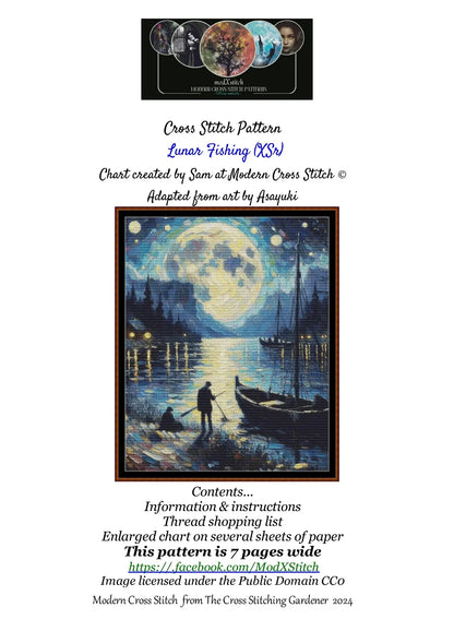 Expertly created from art by Asayuki, under Public Domain CC0 license, Lunar Fishing patterns. Lunar Fishing is a fantasy scene pattern that comes as a full coverage pattern with no back-stitching. Additionally, Lunar Fishing is available in 2 different design sizes - cross stitch regular & XL And each sale includes both B&W and colour charts