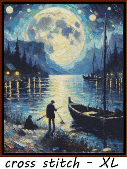 Expertly created from art by Asayuki, under Public Domain CC0 license, Lunar Fishing patterns. Lunar Fishing is a fantasy scene pattern that comes as a full coverage pattern with no back-stitching. Additionally, Lunar Fishing is available in 2 different design sizes - cross stitch regular & XL And each sale includes both B&W and colour charts