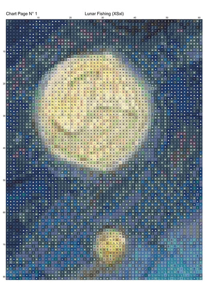 Expertly created from art by Asayuki, under Public Domain CC0 license, Lunar Fishing patterns. Lunar Fishing is a fantasy scene pattern that comes as a full coverage pattern with no back-stitching. Additionally, Lunar Fishing is available in 2 different design sizes - cross stitch regular & XL And each sale includes both B&W and colour charts