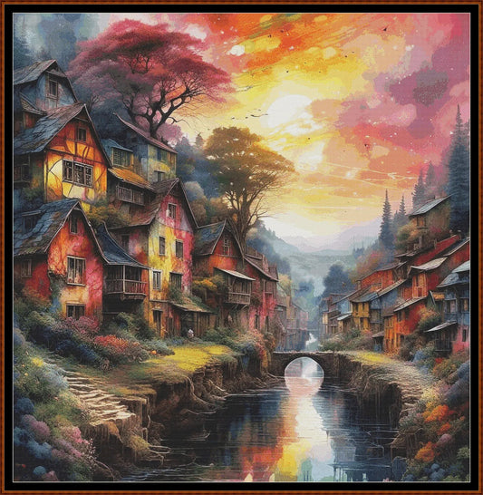Expertly created from art by Nanne Tiggelman, under Public Domain CC0 license, Sunset On A River patterns. Sunset On A River is a fantasy scene pattern that comes as a full coverage pattern with no back-stitching. Additionally, Sunset On A River is available in 2 different design sizes - cross stitch regular & XL And each sale includes both B&W and colour charts