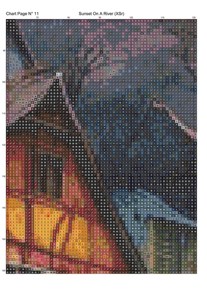 Expertly created from art by Nanne Tiggelman, under Public Domain CC0 license, Sunset On A River patterns. Sunset On A River is a fantasy scene pattern that comes as a full coverage pattern with no back-stitching. Additionally, Sunset On A River is available in 2 different design sizes - cross stitch regular & XL And each sale includes both B&W and colour charts
