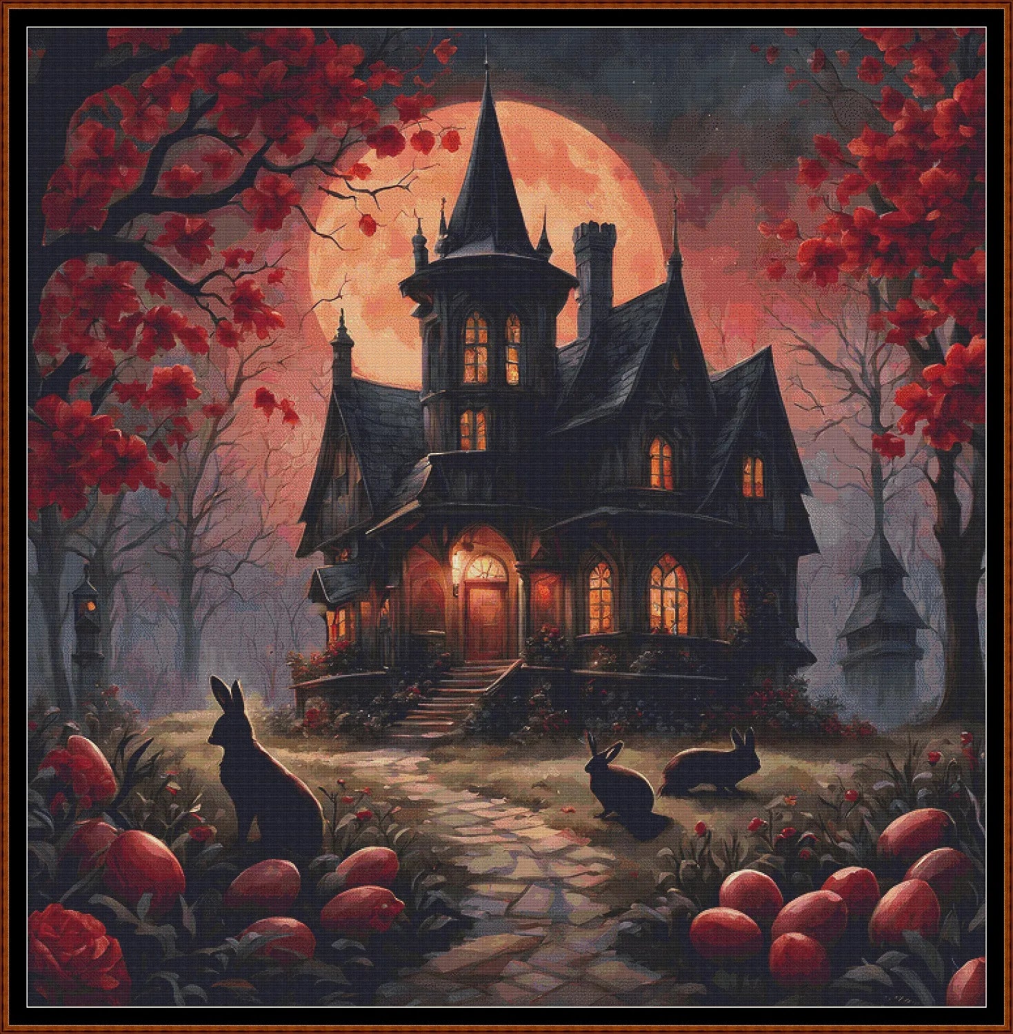 Expertly created from art by CrimsonMystique, under Public Domain CC0 license, Red Moon patterns. Red Moon is a witch pattern that comes as a full coverage pattern with no back-stitching. Additionally, Red Moon is available in 2 different design sizes - cross stitch regular & XL And each sale includes both B&W and colour charts