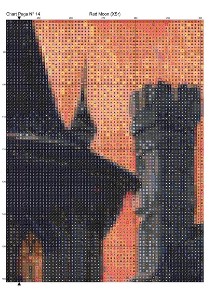 Expertly created from art by CrimsonMystique, under Public Domain CC0 license, Red Moon patterns. Red Moon is a witch pattern that comes as a full coverage pattern with no back-stitching. Additionally, Red Moon is available in 2 different design sizes - cross stitch regular & XL And each sale includes both B&W and colour charts