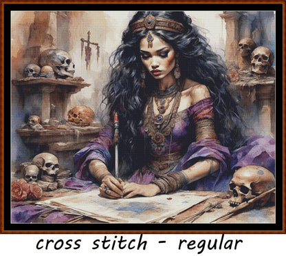 Expertly created from art by Nanne Tiggelman, under Public Domain CC0 license, Secrets Of Magic patterns. Secrets Of Magic is a witch pattern that comes as a full coverage pattern with no back-stitching. Additionally, Secrets Of Magic is available in 2 different design sizes - cross stitch regular & XL And each sale includes both B&W and colour charts