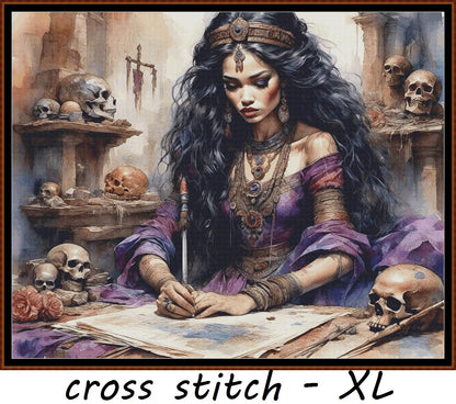 Expertly created from art by Nanne Tiggelman, under Public Domain CC0 license, Secrets Of Magic patterns. Secrets Of Magic is a witch pattern that comes as a full coverage pattern with no back-stitching. Additionally, Secrets Of Magic is available in 2 different design sizes - cross stitch regular & XL And each sale includes both B&W and colour charts