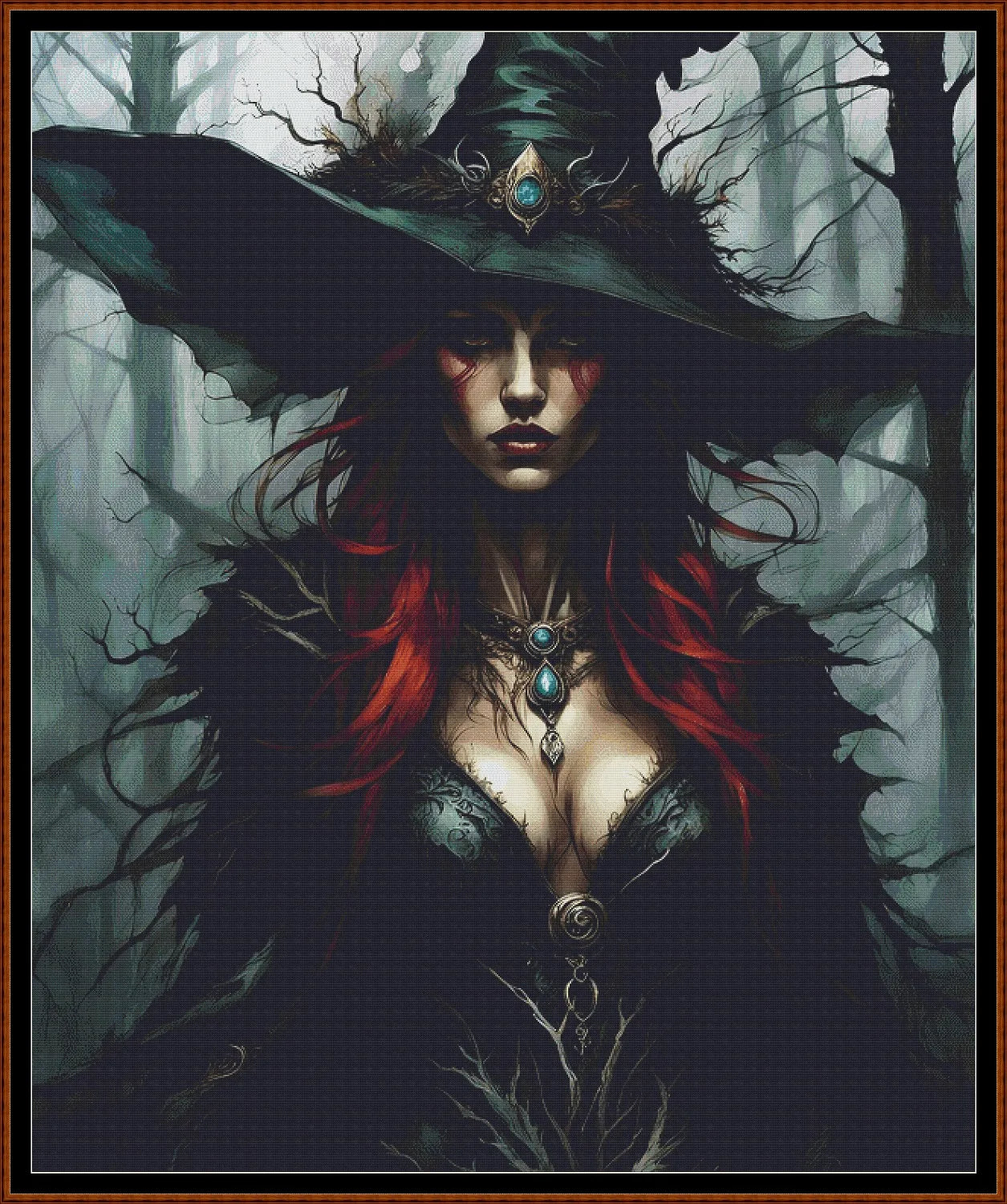 Expertly created from art by Nanne Tiggelman, under Public Domain CC0 license, Dressed For The Sabbat patterns. Dressed For The Sabbat is a witch pattern that comes as a full coverage pattern with no back-stitching. Additionally, Dressed For The Sabbat is available in 2 different design sizes - cross stitch regular & XL And each sale includes both B&W and colour charts