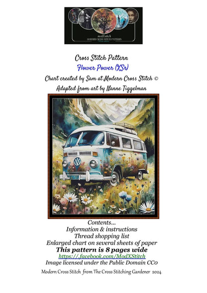 Expertly created from art by Nanne Tiggelman, under Public Domain CC0 license, Flower Power patterns. Flower Power is a Volkswagen pattern that comes as a full coverage pattern with no back-stitching. Additionally, Flower Power is available in 2 different design sizes - cross stitch regular & XL And each sale includes both B&W and colour charts