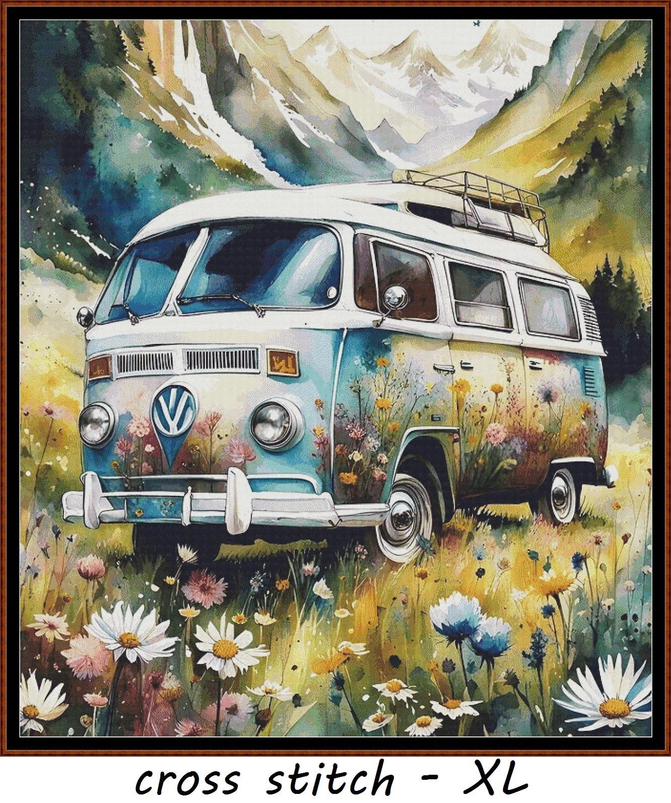 Expertly created from art by Nanne Tiggelman, under Public Domain CC0 license, Flower Power patterns. Flower Power is a Volkswagen pattern that comes as a full coverage pattern with no back-stitching. Additionally, Flower Power is available in 2 different design sizes - cross stitch regular & XL And each sale includes both B&W and colour charts