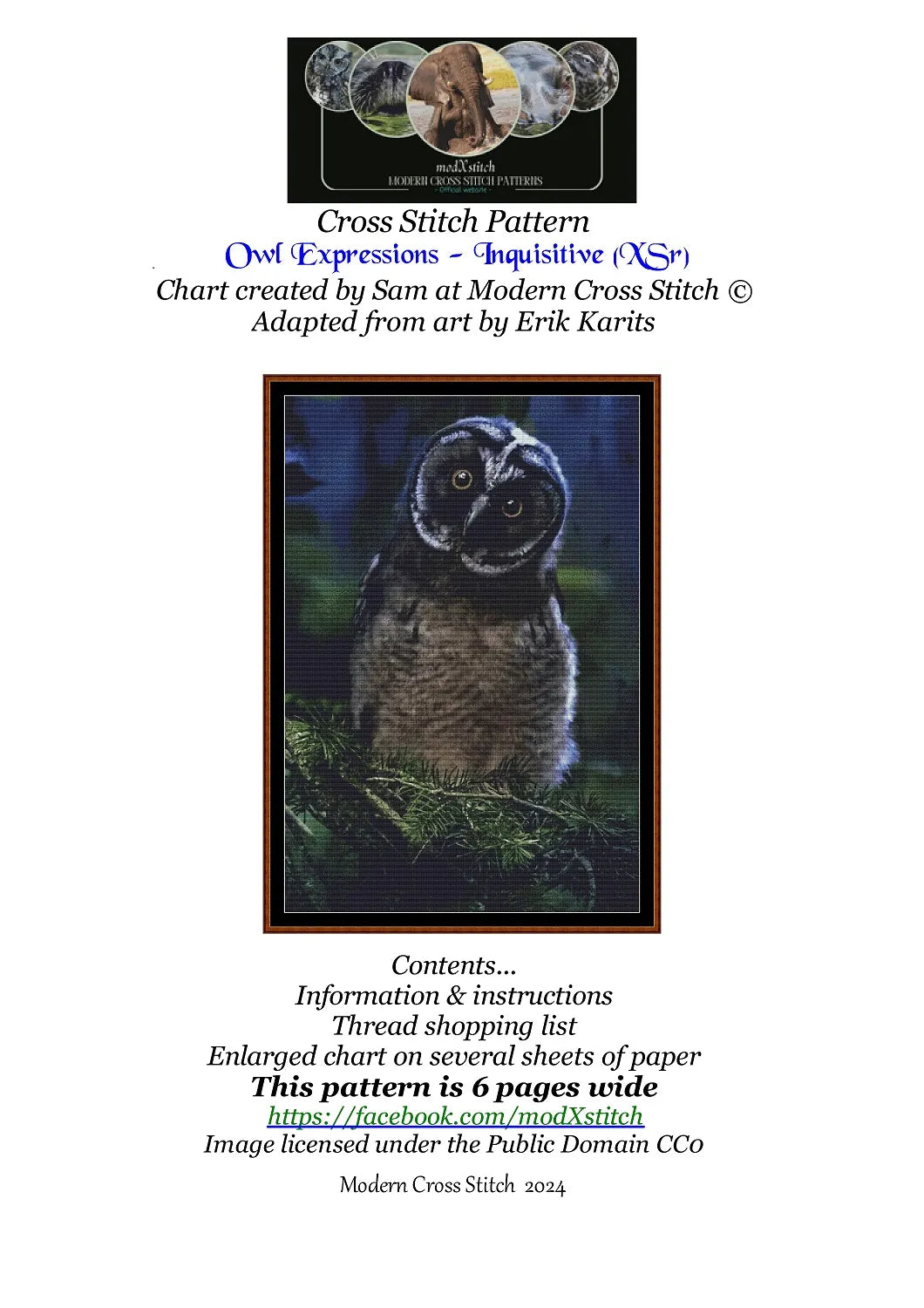 Expertly created from art by Erik Karits, under Public Domain CC0 license, Owl Expressions Inquisitive patterns. Owl Expressions Inquisitive is a cute bird pattern that comes as a full coverage pattern with no back-stitching. Additionally, Owl Expressions Inquisitive is available in 2 different design sizes - cross stitch regular & XL And each sale includes both B&W and colour charts