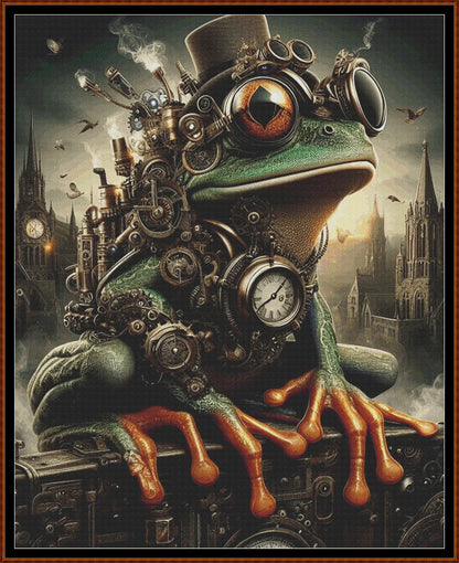 Expertly created from art by Lisa Yount, under Public Domain CC0 license, Steampunk Frog patterns. Steampunk Frog is a fantasy amphibian pattern that comes as a full coverage pattern with no back-stitching. Additionally, Steampunk Frog is available in 2 different design sizes - cross stitch regular & XL And each sale includes both B&W and colour charts