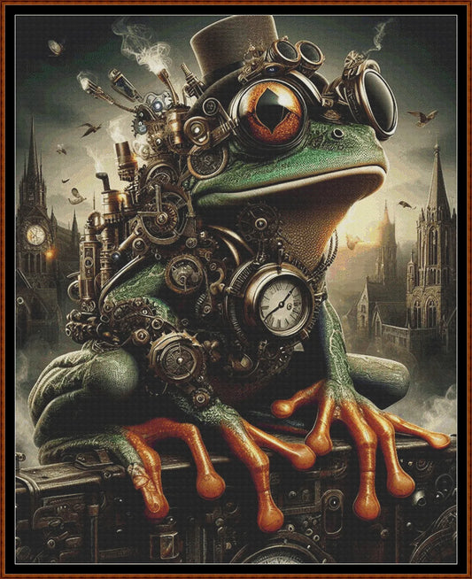 Expertly created from art by Lisa Yount, under Public Domain CC0 license, Steampunk Frog patterns. Steampunk Frog is a fantasy amphibian pattern that comes as a full coverage pattern with no back-stitching. Additionally, Steampunk Frog is available in 2 different design sizes - cross stitch regular & XL And each sale includes both B&W and colour charts