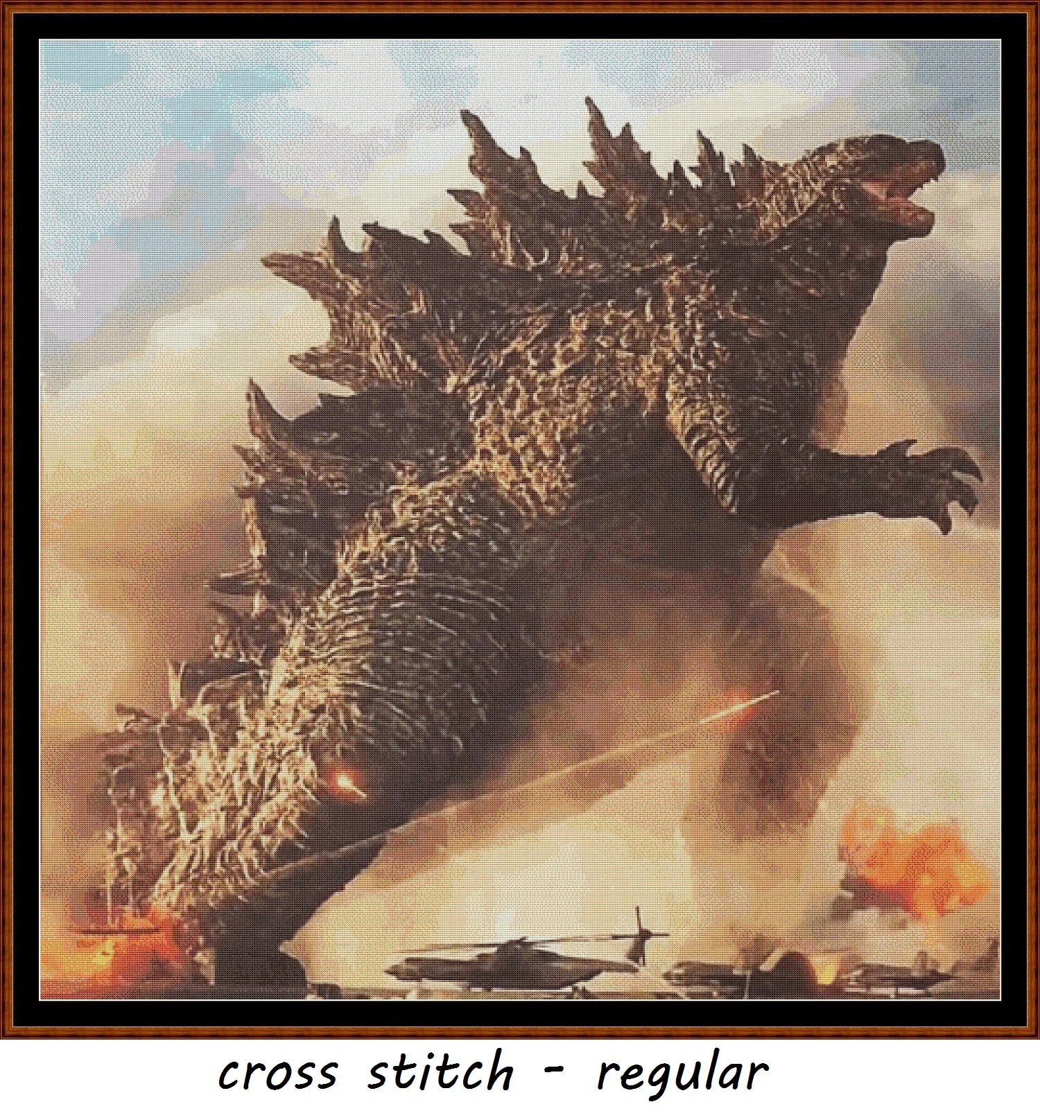 Expertly created by Sam, Godzilla patterns. Godzilla is a fantasy monster pattern that comes as a full coverage pattern with no back-stitching.