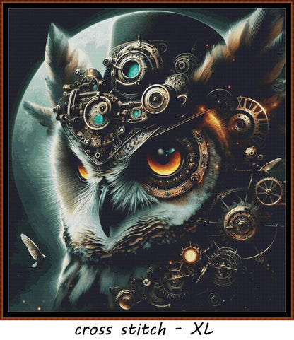 Expertly created from art by Asayuki, under Public Domain CC0 license, Steampunk Hibou patterns. Steampunk Hibou is an owl pattern that comes as a full coverage pattern with no back-stitching.