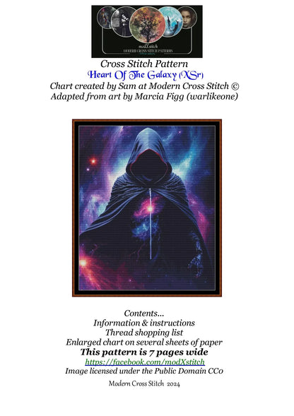 Expertly created from art by Marcia Figg, under Public Domain CC0 license, Heart Of The Galaxy patterns. Heart Of The Galaxy is a dark fantasy cross stitch pattern that comes as a full coverage pattern with no back-stitching. Additionally, Heart Of The Galaxy is available in 2 different design sizes - cross stitch regular & XL And each sale includes both B&W and colour charts