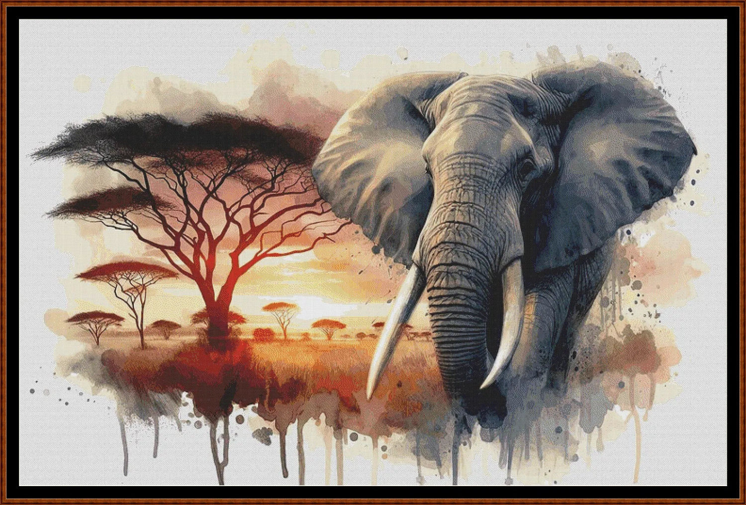 Expertly created from art by David Clode, under Public Domain CC0 license, Watercolours - Elephant patterns. Watercolours - Elephant is an art cat cross stitch pattern that comes as a non-full coverage pattern with no back-stitching. Additionally, Watercolours - Elephant is available in 2 different design sizes - cross stitch regular & XL And each sale includes both B&W and colour charts