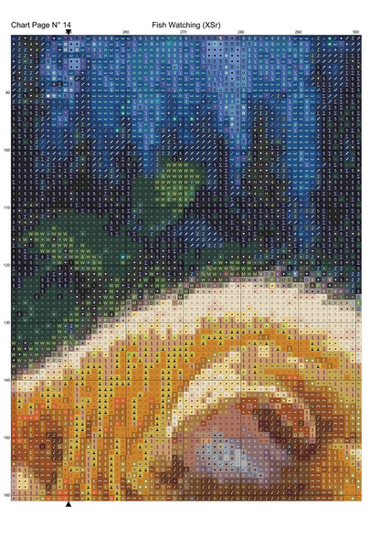 Expertly created from art by David Clode, under Public Domain CC0 license, Fish Watching patterns. Fish Watching is an art cat cross stitch pattern that comes as a full coverage pattern with no back-stitching. Additionally, Fish Hunting is available in 2 different design sizes - cross stitch regular & XL And each sale includes both B&W and colour charts