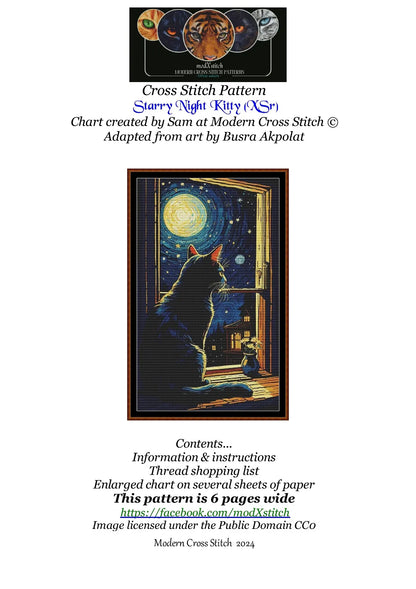Expertly created from art by Busra Akpolat, under Public Domain CC0 license, Starry Night Kitty patterns. Starry Night Kitty is a beautiful cat cross stitch pattern that comes as a full coverage pattern with no back-stitching. Additionally, Starry Night Kitty is available in 2 different design sizes - cross stitch regular & XL And each sale includes both B&W and colour charts
