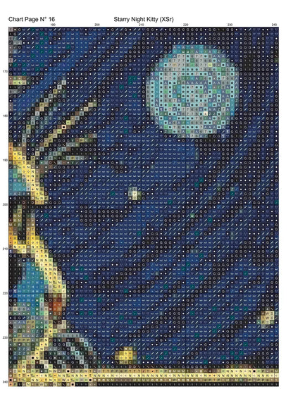 Expertly created from art by Busra Akpolat, under Public Domain CC0 license, Starry Night Kitty patterns. Starry Night Kitty is a beautiful cat cross stitch pattern that comes as a full coverage pattern with no back-stitching. Additionally, Starry Night Kitty is available in 2 different design sizes - cross stitch regular & XL And each sale includes both B&W and colour charts