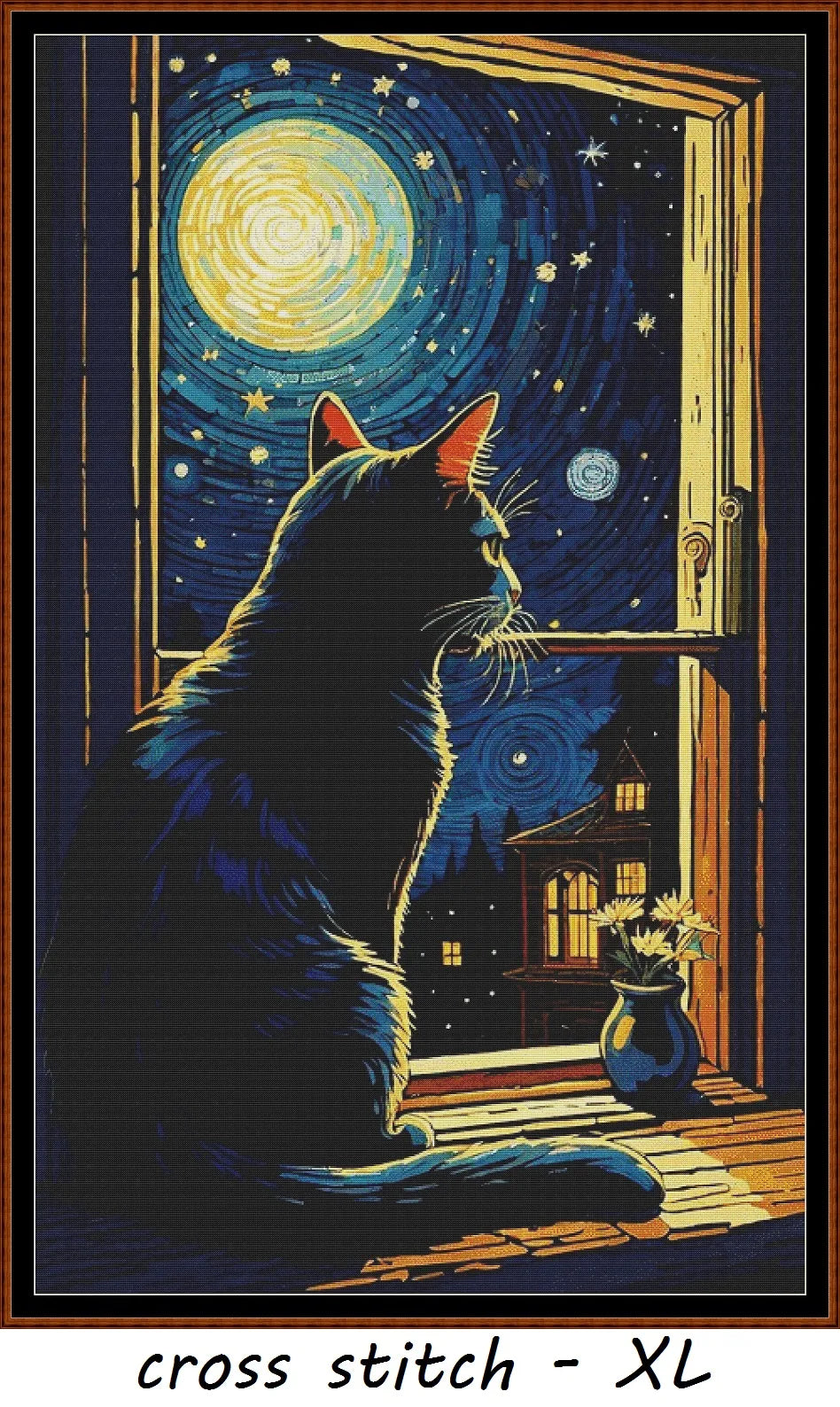 Expertly created from art by Busra Akpolat, under Public Domain CC0 license, Starry Night Kitty patterns. Starry Night Kitty is a beautiful cat cross stitch pattern that comes as a full coverage pattern with no back-stitching. Additionally, Starry Night Kitty is available in 2 different design sizes - cross stitch regular & XL And each sale includes both B&W and colour charts