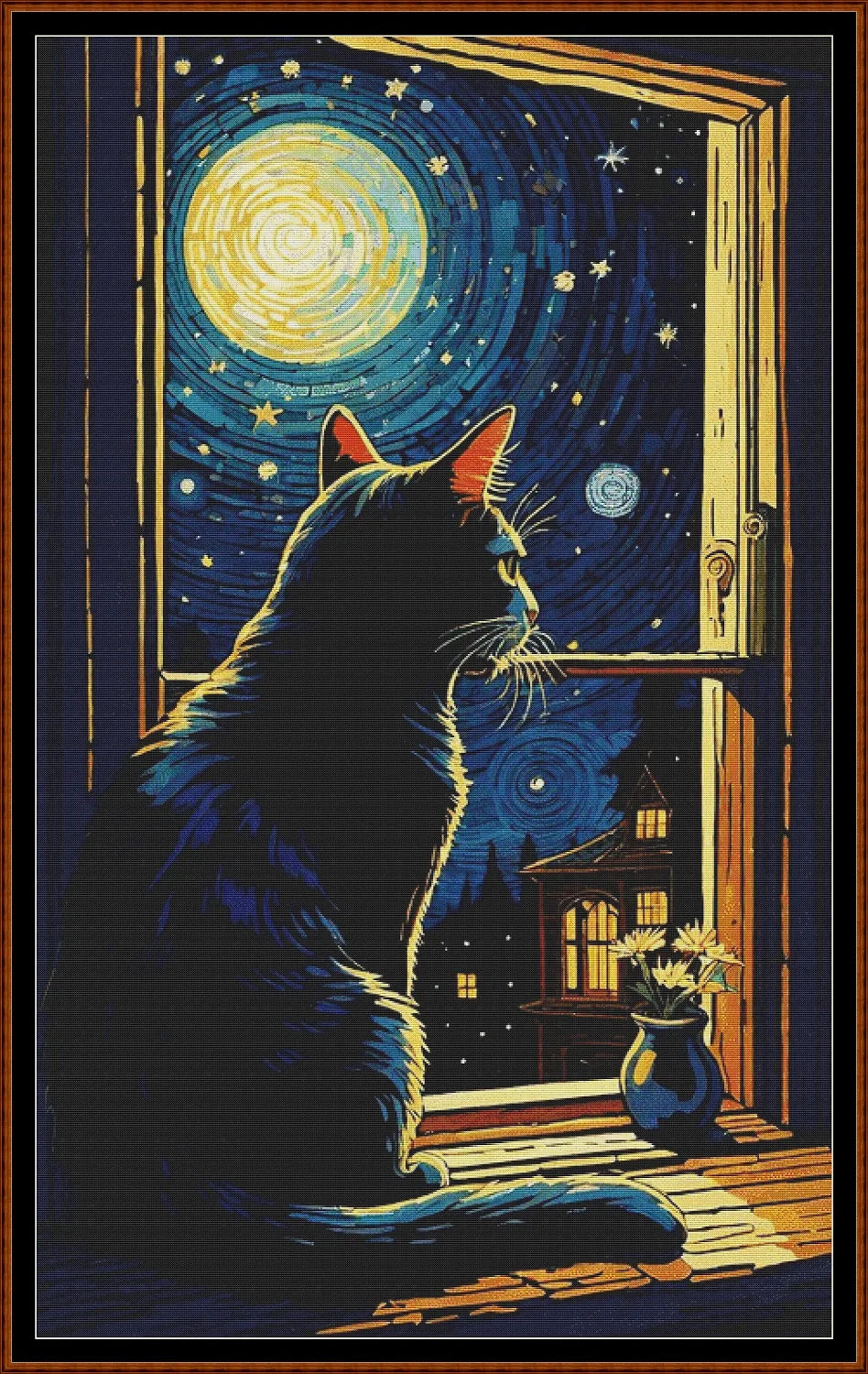 Expertly created from art by Busra Akpolat, under Public Domain CC0 license, Starry Night Kitty patterns. Starry Night Kitty is a beautiful cat cross stitch pattern that comes as a full coverage pattern with no back-stitching. Additionally, Starry Night Kitty is available in 2 different design sizes - cross stitch regular & XL And each sale includes both B&W and colour charts