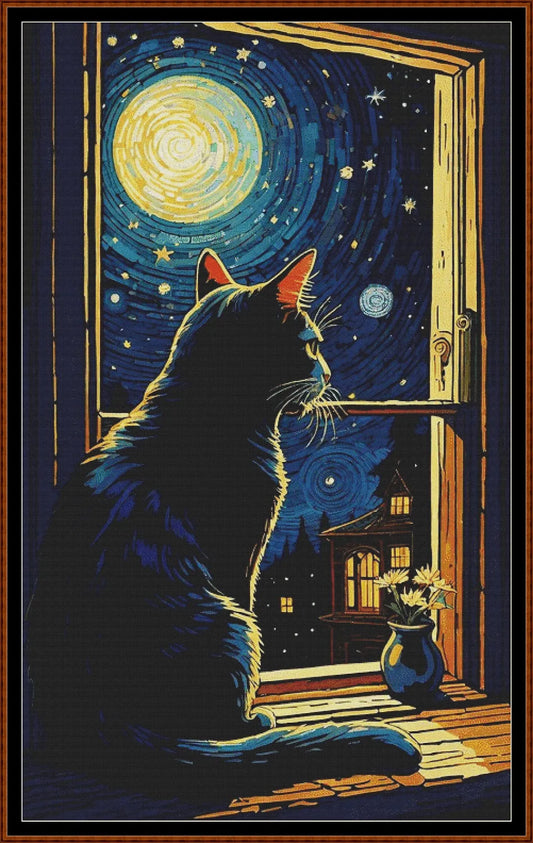 Expertly created from art by Busra Akpolat, under Public Domain CC0 license, Starry Night Kitty patterns. Starry Night Kitty is a beautiful cat cross stitch pattern that comes as a full coverage pattern with no back-stitching. Additionally, Starry Night Kitty is available in 2 different design sizes - cross stitch regular & XL And each sale includes both B&W and colour charts