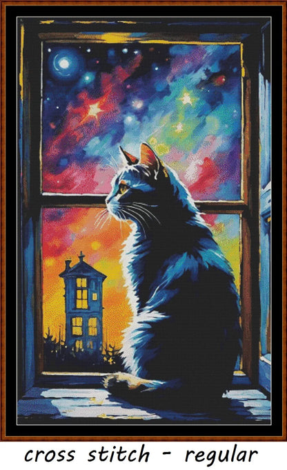 Expertly created from art by Busra Akpolat, under Public Domain CC0 license, Galaxy Kitty patterns. Galaxy Kitty is a beautiful cat cross stitch pattern that comes as a full coverage pattern with no back-stitching. Additionally, Galaxy Kitty is available in 2 different design sizes - cross stitch regular & XL And each sale includes both B&W and colour charts
