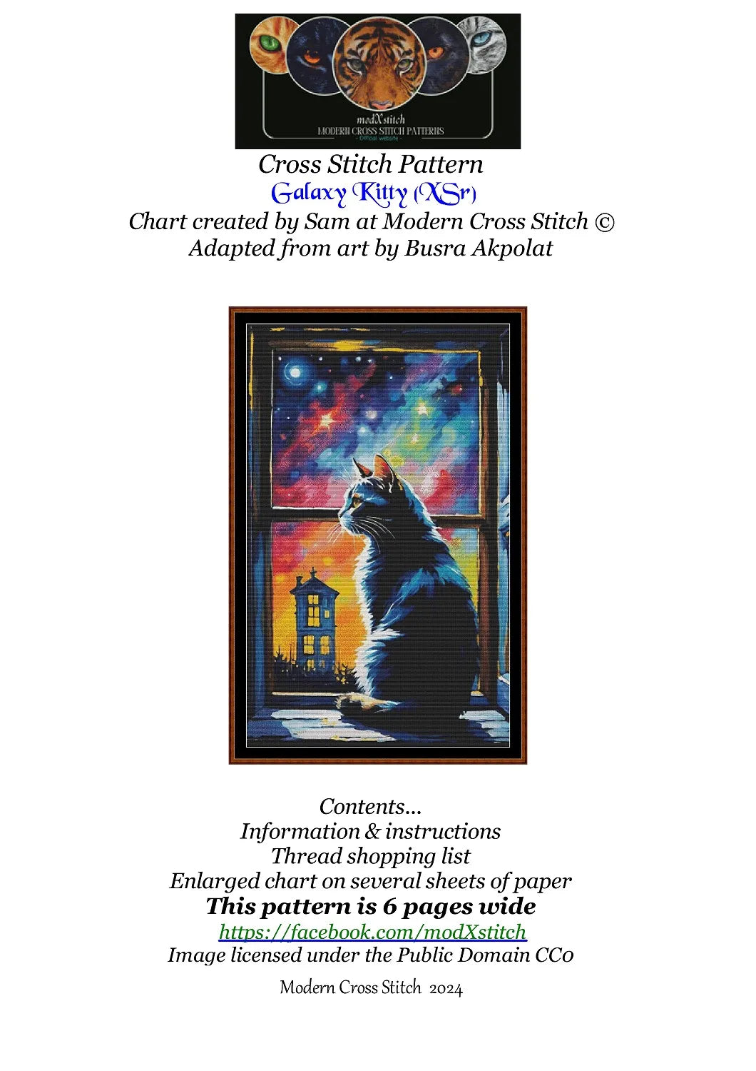 Expertly created from art by Busra Akpolat, under Public Domain CC0 license, Galaxy Kitty patterns. Galaxy Kitty is a beautiful cat cross stitch pattern that comes as a full coverage pattern with no back-stitching. Additionally, Galaxy Kitty is available in 2 different design sizes - cross stitch regular & XL And each sale includes both B&W and colour charts