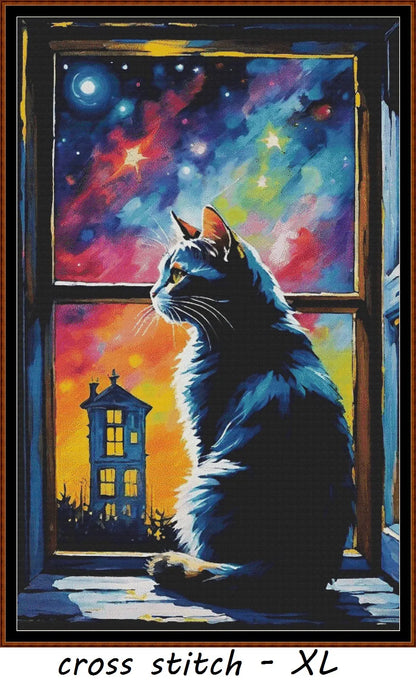 Expertly created from art by Busra Akpolat, under Public Domain CC0 license, Galaxy Kitty patterns. Galaxy Kitty is a beautiful cat cross stitch pattern that comes as a full coverage pattern with no back-stitching. Additionally, Galaxy Kitty is available in 2 different design sizes - cross stitch regular & XL And each sale includes both B&W and colour charts