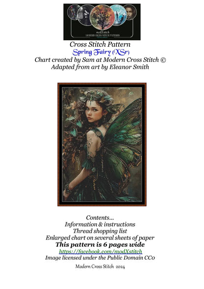 Expertly created from art by Eleanor Smith, under Public Domain CC0 license, Spring Fairy patterns. Spring Fairy is a beautiful cross stitch pattern that comes as a full coverage pattern with no back-stitching. Additionally, Spring Fairy is available in 2 different design sizes - cross stitch regular & XL And each sale includes both B&W and colour charts