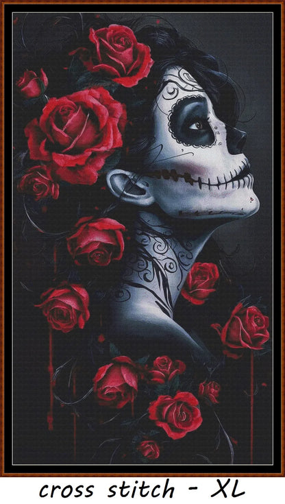 Expertly created from art by Boris Rager, under Public Domain CC0 license, La Catrina patterns. La Catrina is a beautiful sugar skull cross stitch pattern that comes as a full coverage pattern with no back-stitching. Additionally,La Catrina is available in 2 different design sizes - cross stitch regular & XL And each sale includes both B&W and colour charts