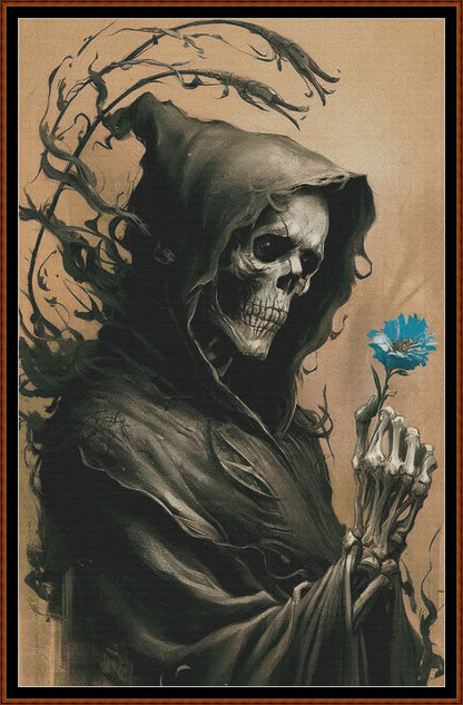 Expertly created from art by Boris Rager, under Public Domain CC0 license, Last Flower patterns. Last Flower is a fantastic grim reaper cross stitch pattern that comes as a full coverage pattern with no back-stitching. Additionally, Last Flower is available in 2 different design sizes - cross stitch regular & XL And each sale includes both B&W and colour charts