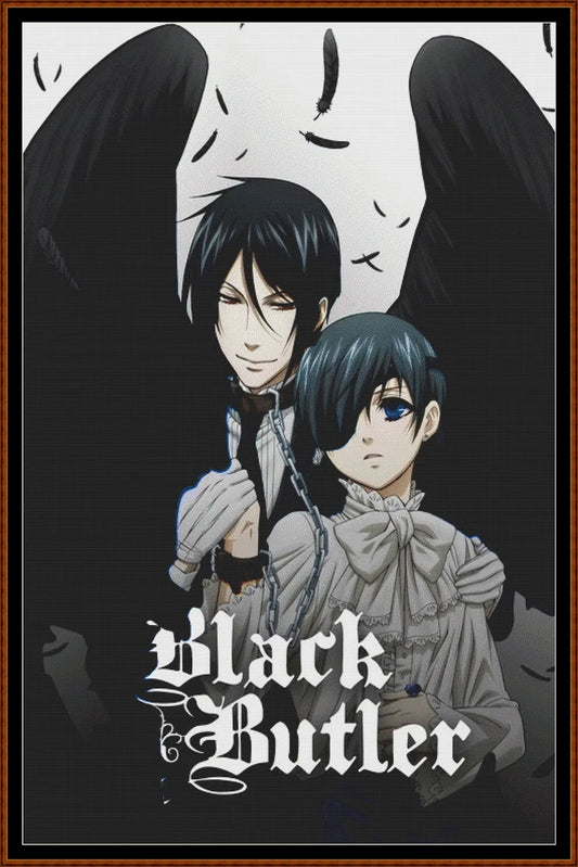 Black Butler cross stitch pattern conceived and expertly created by Sam.