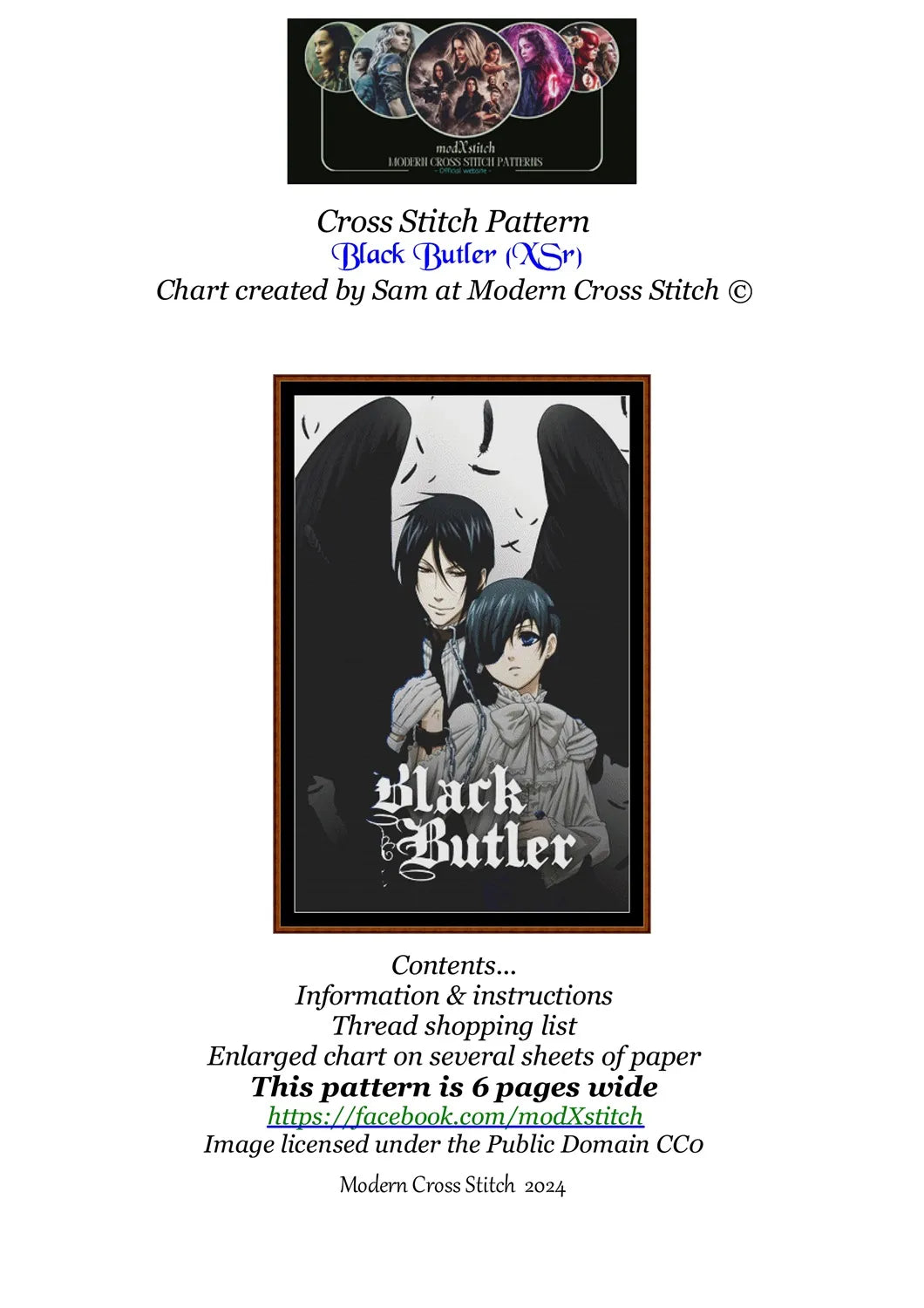 Black Butler cross stitch pattern conceived and expertly created by Sam.