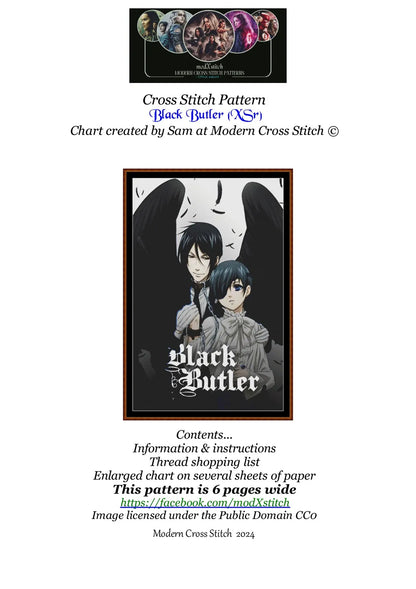 Black Butler cross stitch pattern conceived and expertly created by Sam.