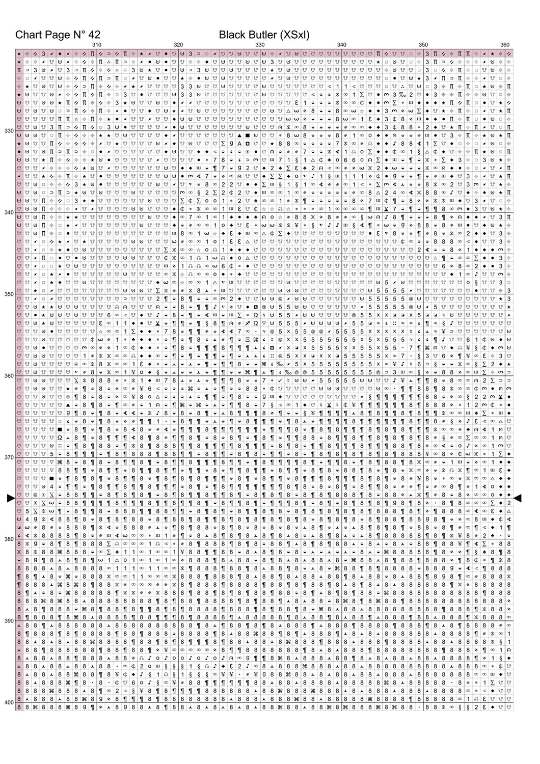 Black Butler cross stitch pattern conceived and expertly created by Sam.